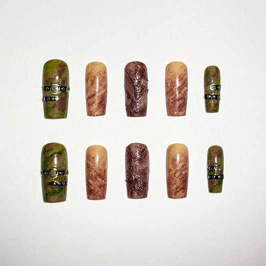 Set of nail art designs on a white background