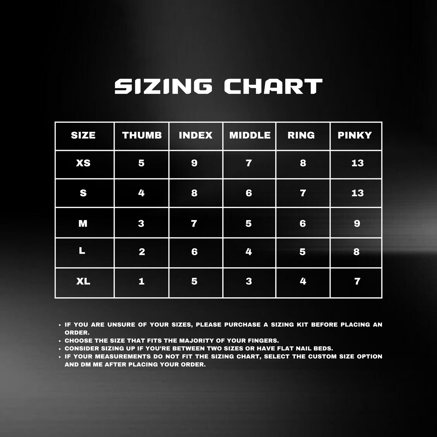 QOZY NAILS SIZING CHART